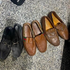 Designer bundles of mens shoes size 10 - ferragamo, Gucci, and Prada loafers